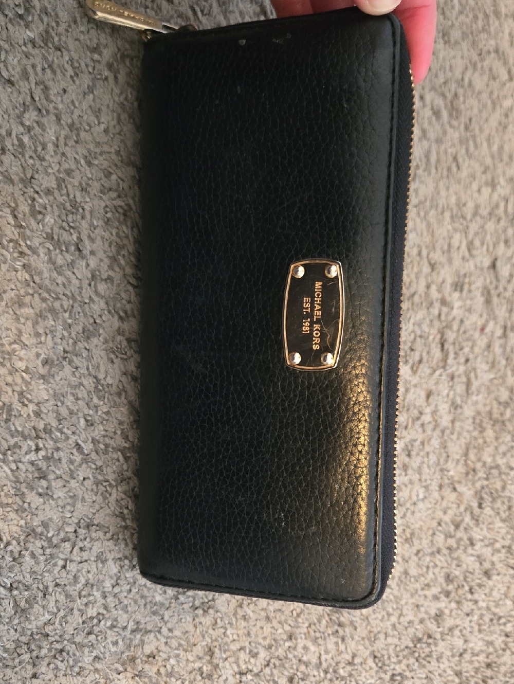 Authentic Michael Kors Black Leather Zip Around Wallet with Gold Plate